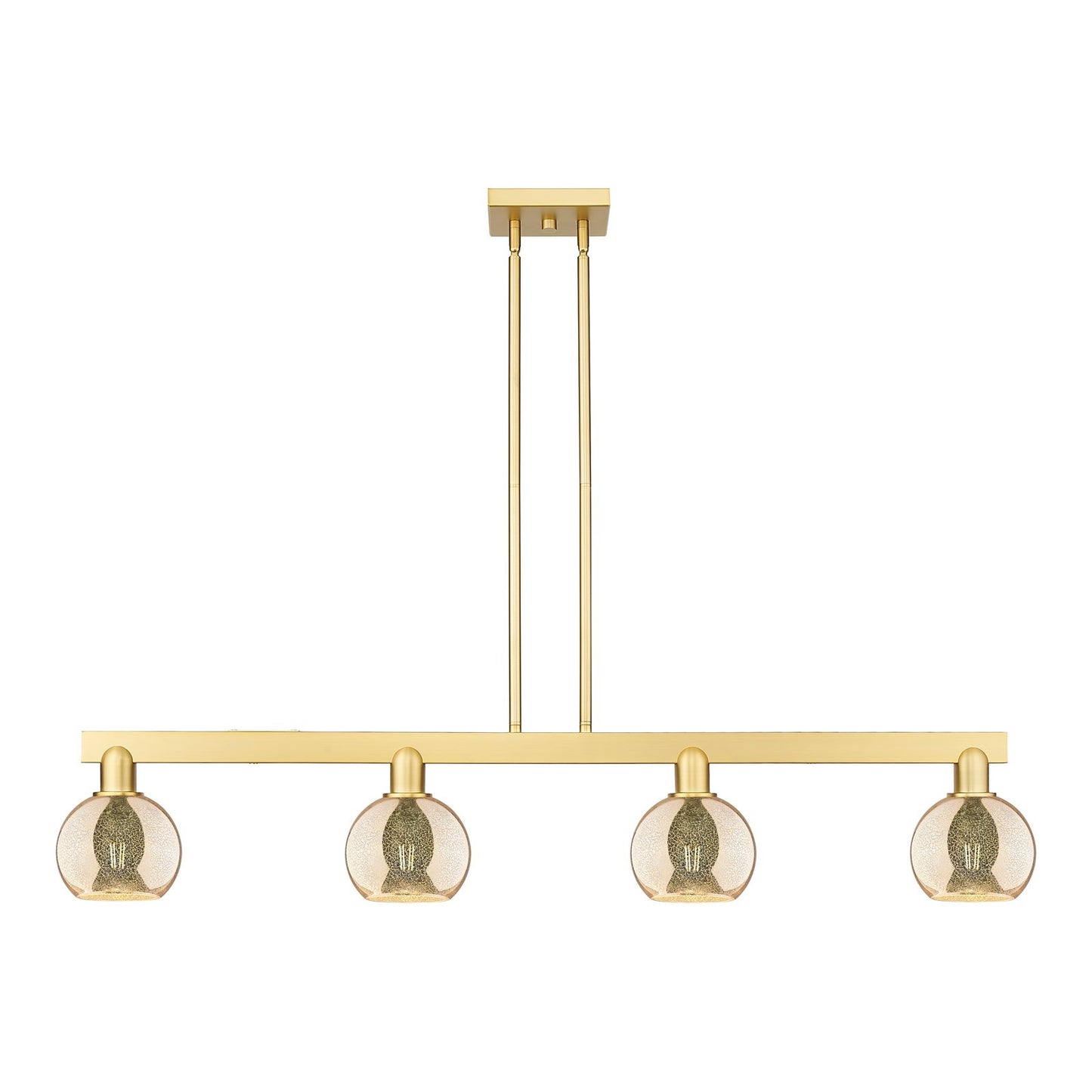 Innovations Athens 49in 4-Light Island Light | Industrial Satin Gold Steel and Mercury Glass | Kitchen Island & Dining Room | Model 716-4I-SG-G128-6