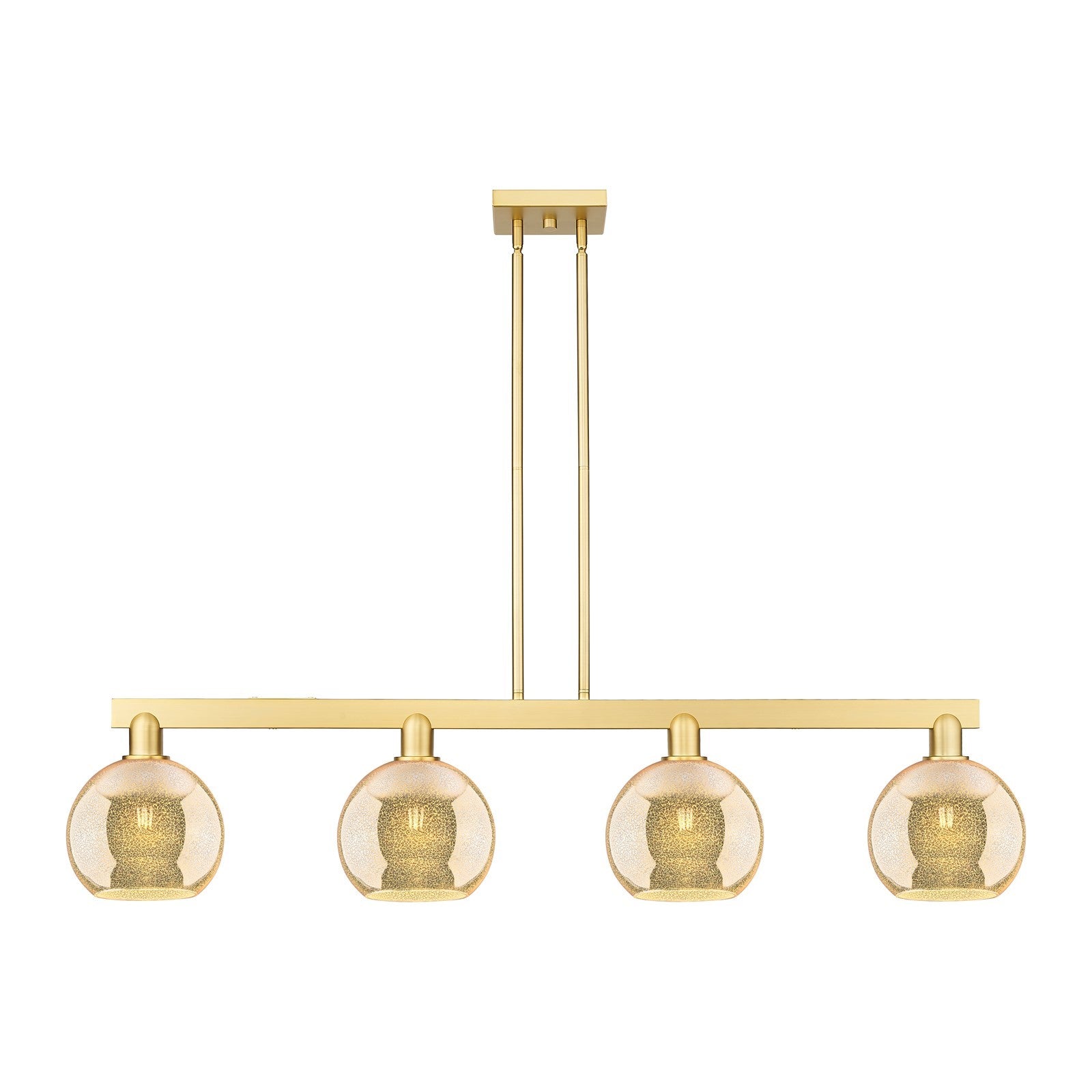 Innovations Athens 51in 4-Light Island Light | Industrial Satin Gold Steel and Mercury Glass | Kitchen Island & Dining Room | Model 716-4I-SG-G128-8
