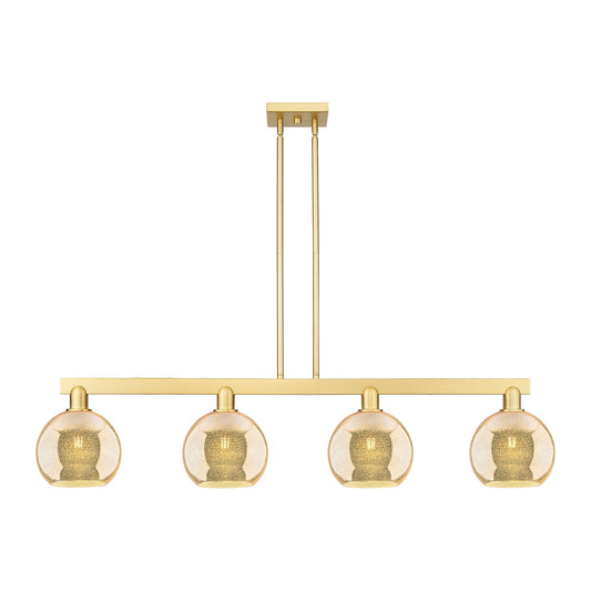 Innovations Athens 51in 4-Light Island Light | Industrial Satin Gold Steel and Mercury Glass | Kitchen Island & Dining Room | Model 716-4I-SG-G128-8