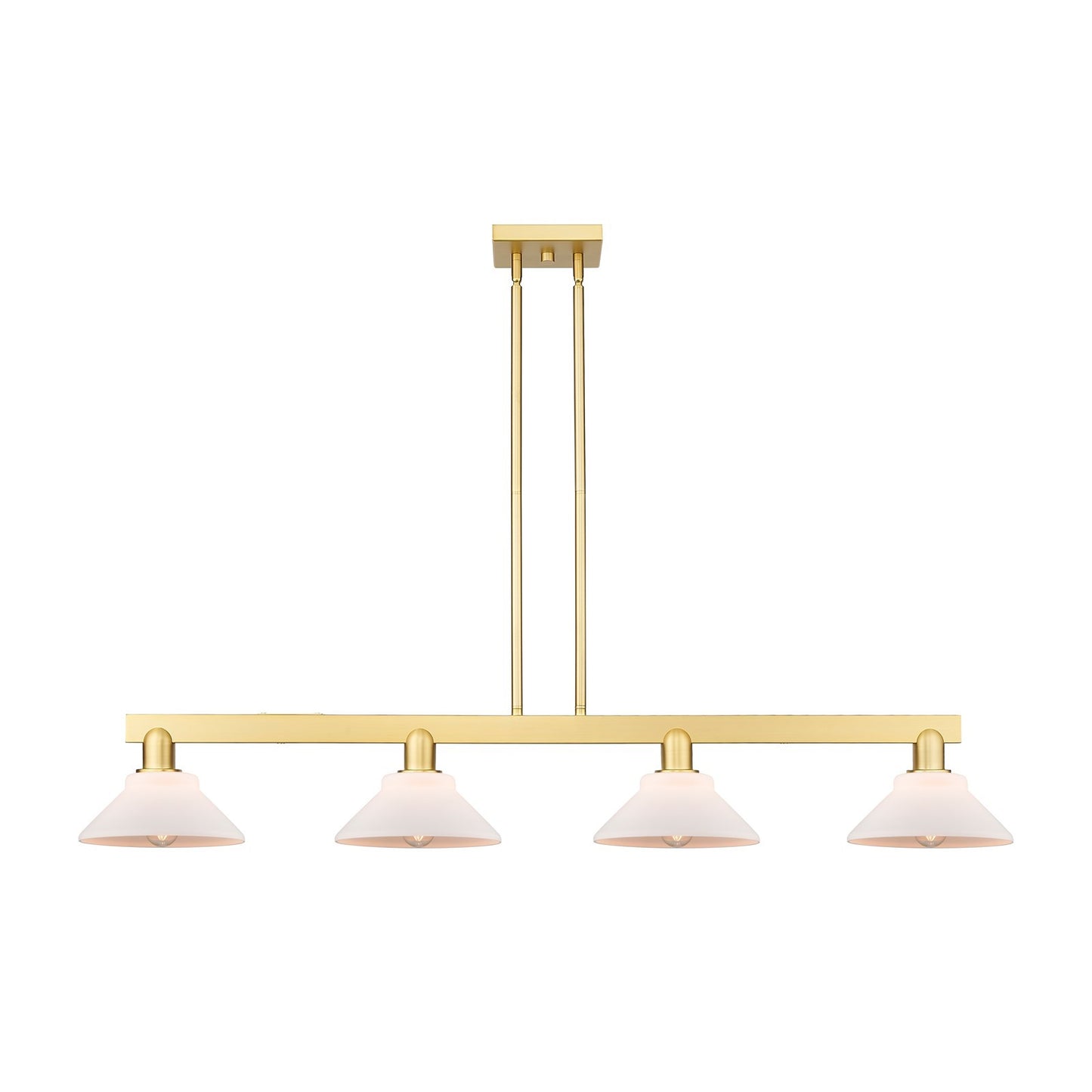 Innovations Orwell 51in 4-Light Island Light | Industrial Satin Gold Steel and Matte White Glass | Kitchen Island & Dining Room | Model 716-4I-SG-G131