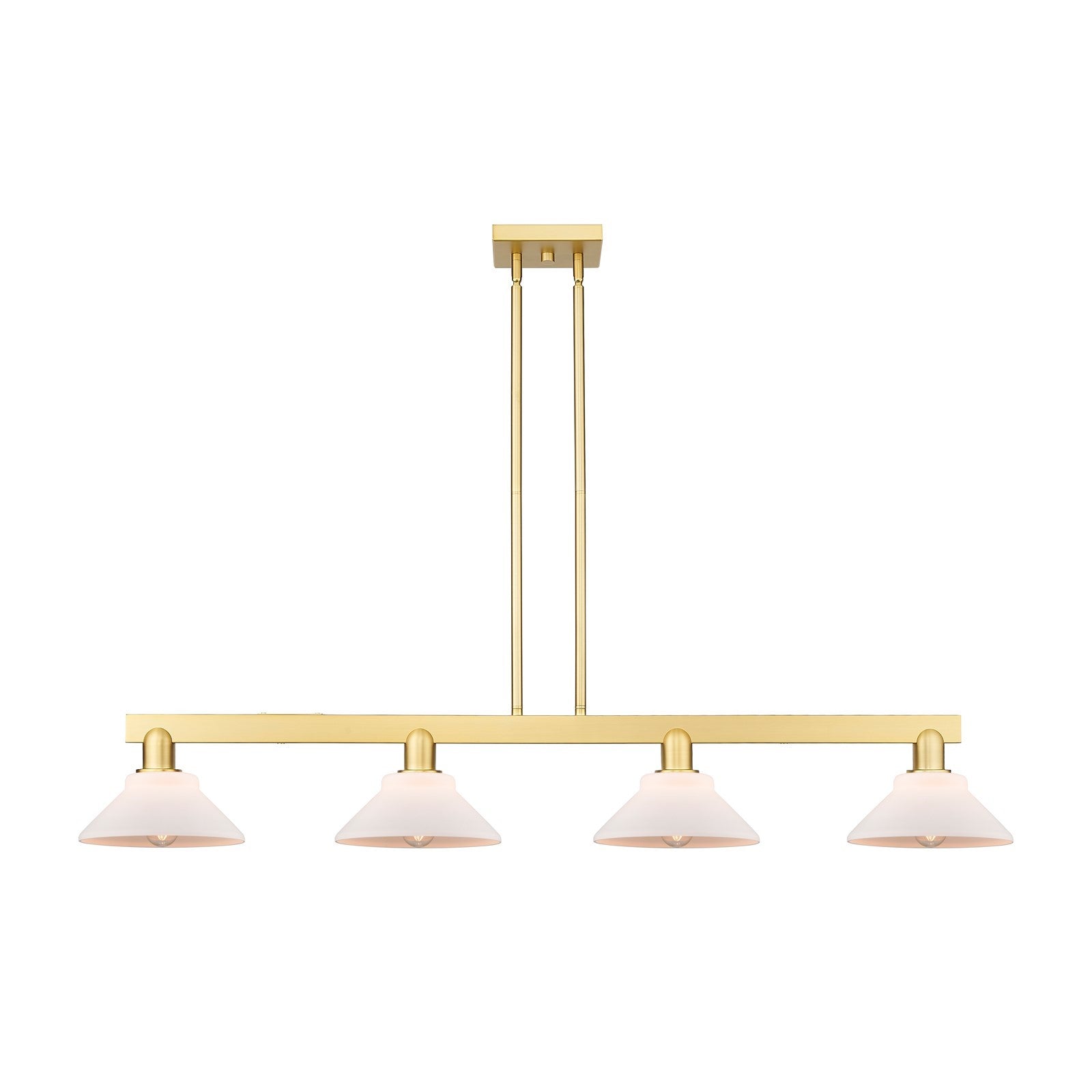 Innovations Orwell 51in 4-Light Island Light | Industrial Satin Gold Steel and Matte White Glass | Kitchen Island & Dining Room | Model 716-4I-SG-G131