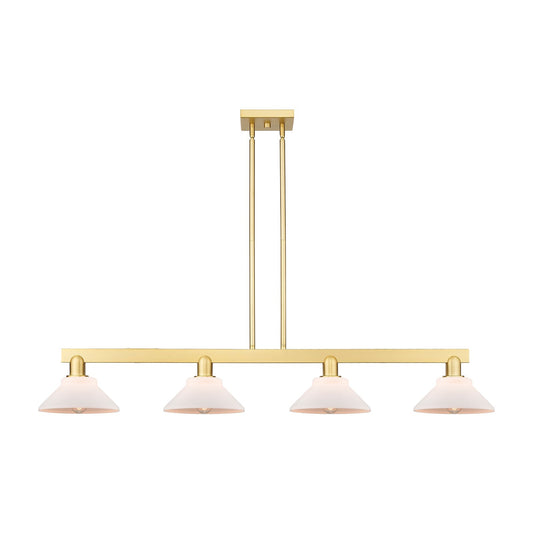 Innovations Orwell 51in 4-Light Island Light | Industrial Satin Gold Steel and Matte White Glass | Kitchen Island & Dining Room | Model 716-4I-SG-G131