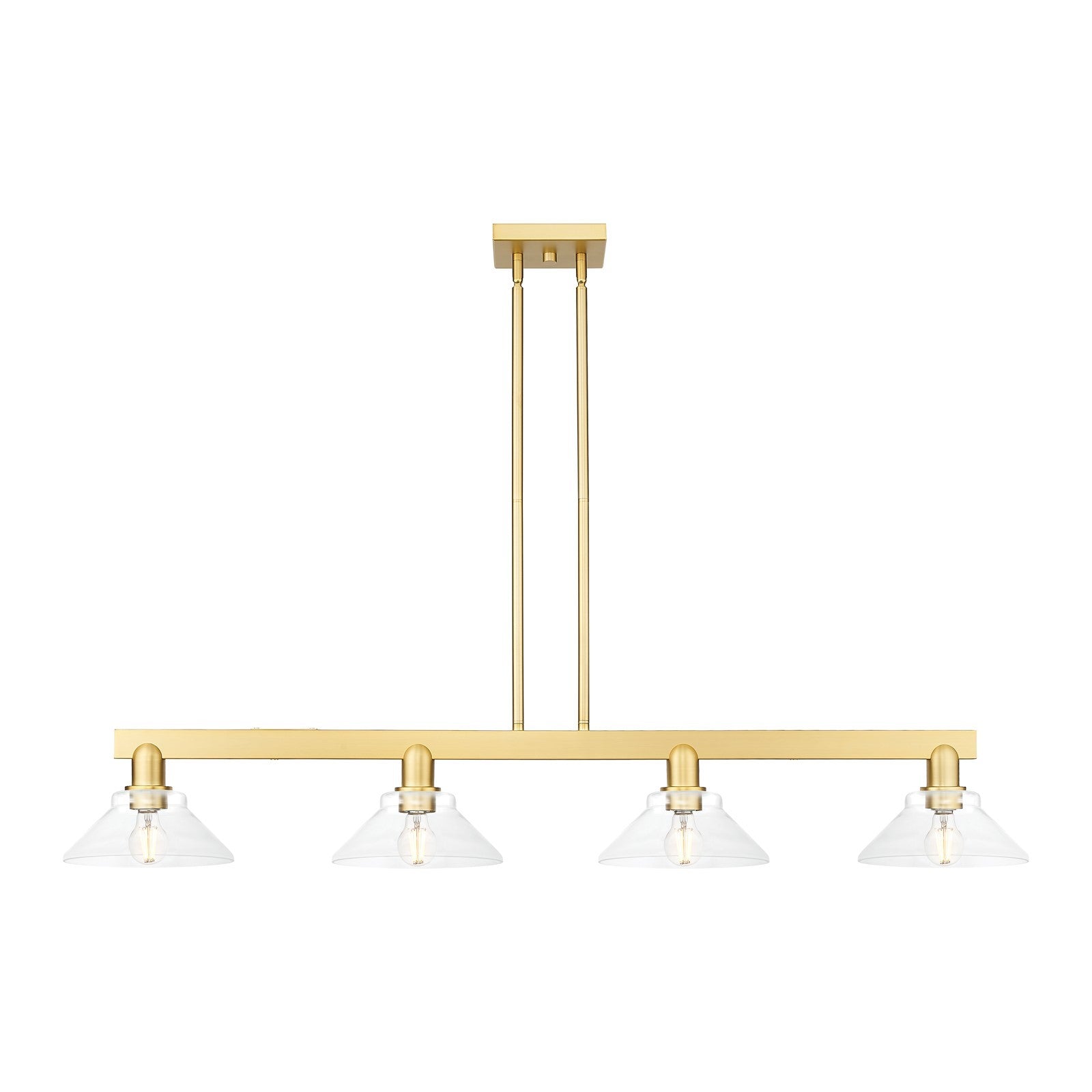 Innovations Orwell 51in 4-Light Island Light | Industrial Satin Gold Steel and Clear Glass | Kitchen Island & Dining Room | Model 716-4I-SG-G132