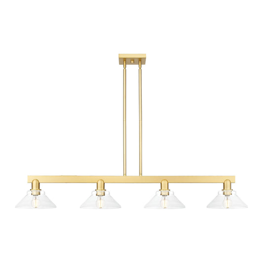 Innovations Orwell 51in 4-Light Island Light | Industrial Satin Gold Steel and Clear Glass | Kitchen Island & Dining Room | Model 716-4I-SG-G132