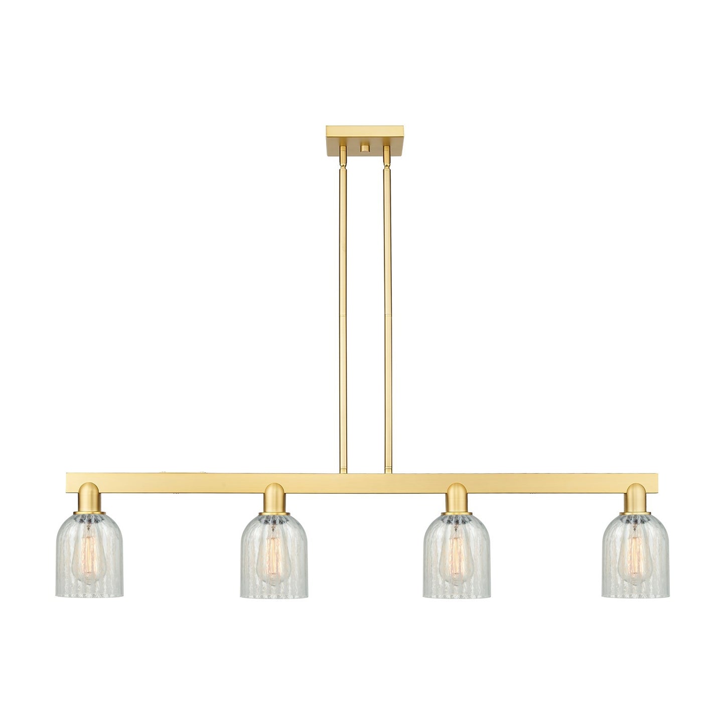 Innovations Caledonia 48in 4-Light Island Light | Industrial Satin Gold Steel and Mouchette Glass | Kitchen Island & Dining Room | Model 716-4I-SG-G2511