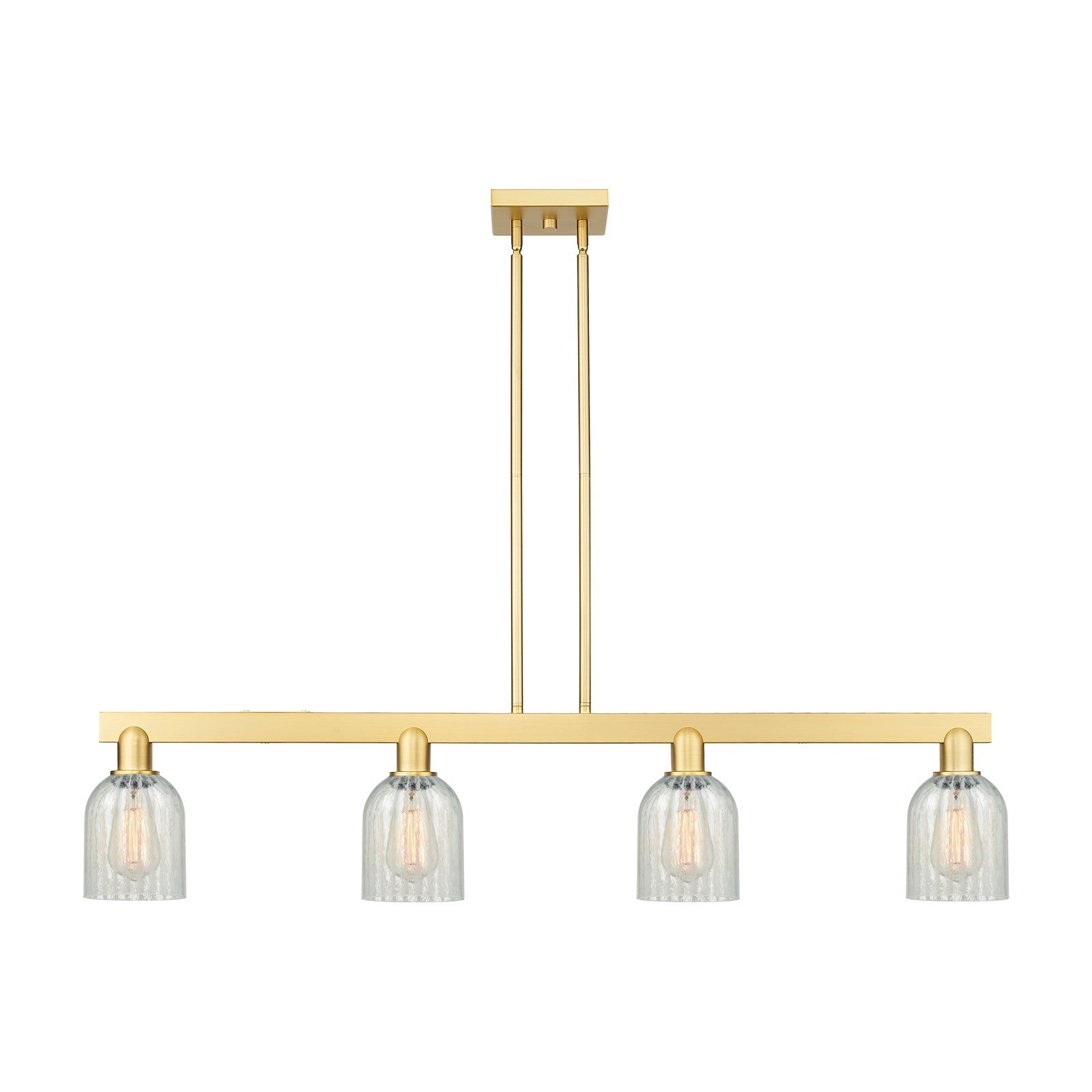 Innovations Caledonia 48in 4-Light Island Light | Industrial Satin Gold Steel and Mouchette Glass | Kitchen Island & Dining Room | Model 716-4I-SG-G2511