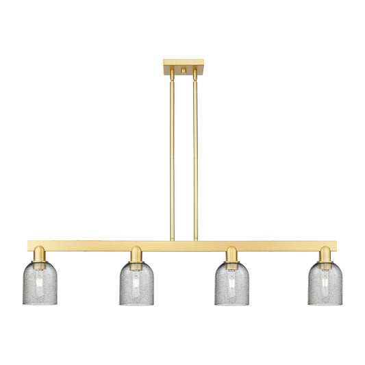 Innovations Lighting Caledonia 48in 4-Light Island Light | Industrial Satin Gold Steel and Charcoal Glass | Kitchen Island & Dining | Model 716-4I-SG-G257