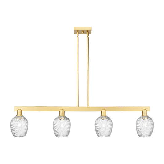 Innovations Salina 48.5in 4-Light Island Light | Industrial Satin Gold Steel and Clear Spiral Fluted Glass | Kitchen Island & | Model 716-4I-SG-G292
