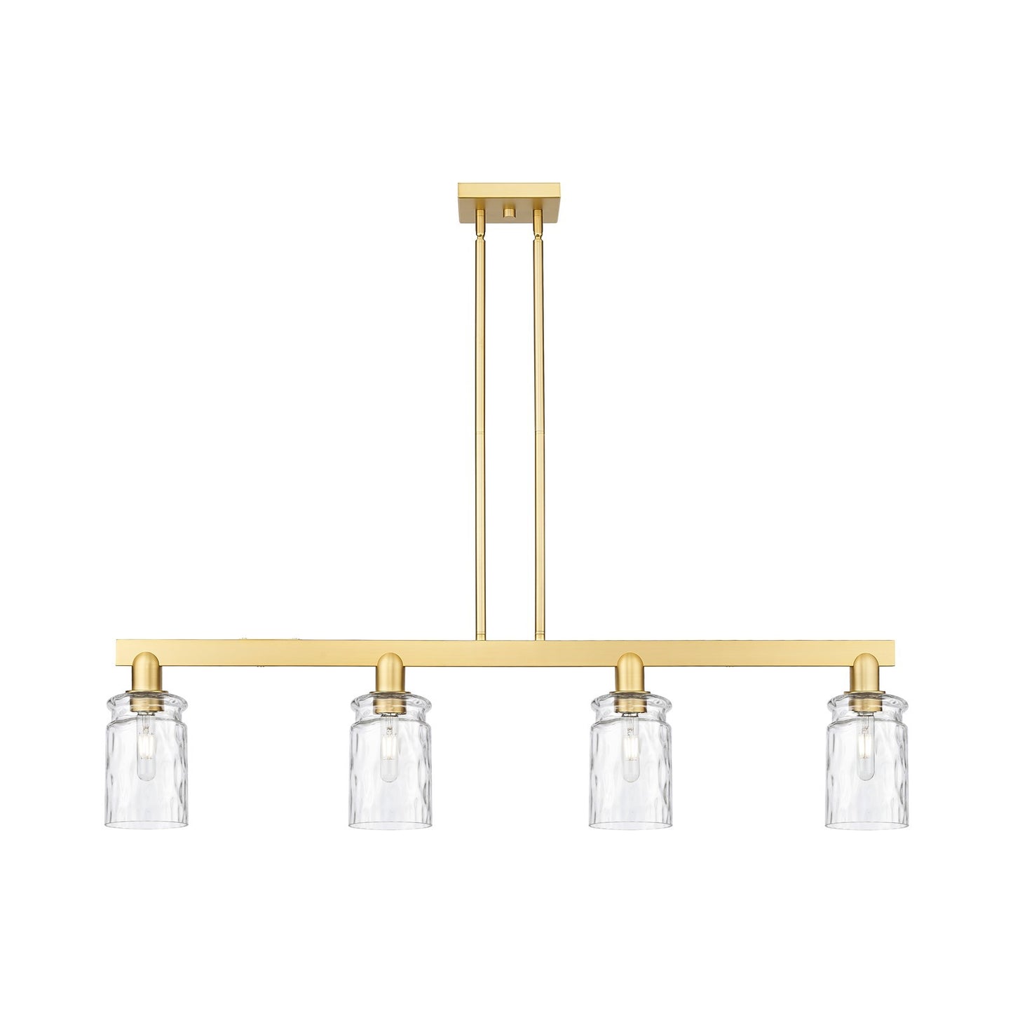 Innovations Candor 48in 4-Light Island Light | Industrial Satin Gold Steel and Clear Waterglass Glass | Kitchen Island & Dining | Model 716-4I-SG-G352