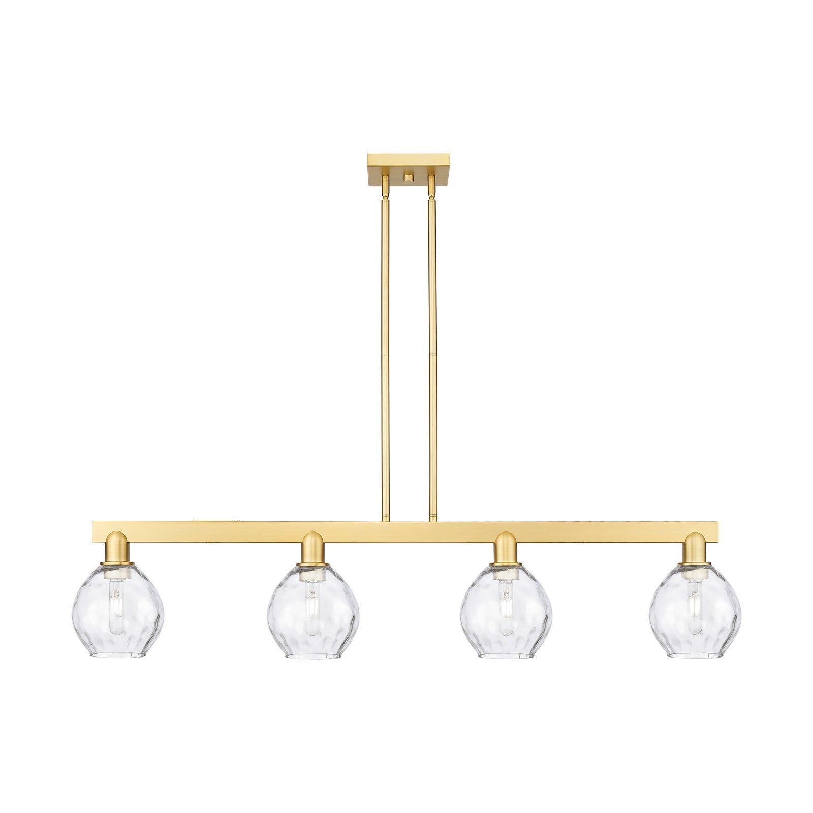 Innovations Waverly 49in 4-Light Island Light | Industrial Satin Gold Steel and Clear Glass | Kitchen Island & Dining Room | Model 716-4I-SG-G362