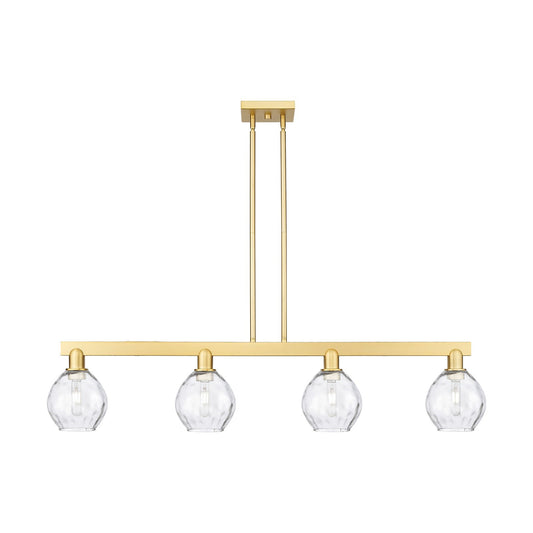 Innovations Waverly 49in 4-Light Island Light | Industrial Satin Gold Steel and Clear Glass | Kitchen Island & Dining Room | Model 716-4I-SG-G362