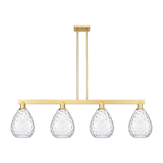 Innovations Waverly 51in 4-Light Island Light | Industrial Satin Gold Steel and Clear Glass | Kitchen Island & Dining Room | Model 716-4I-SG-G372