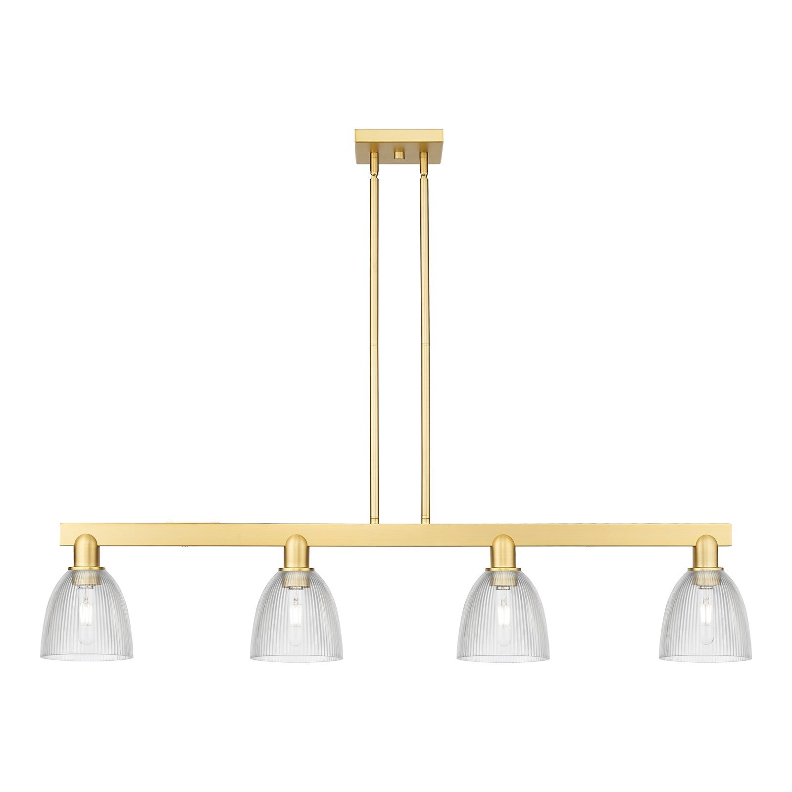 Innovations Castile 49in 4-Light Island Light | Industrial Satin Gold Steel and Clear Glass | Kitchen Island & Dining Room | Model 716-4I-SG-G382