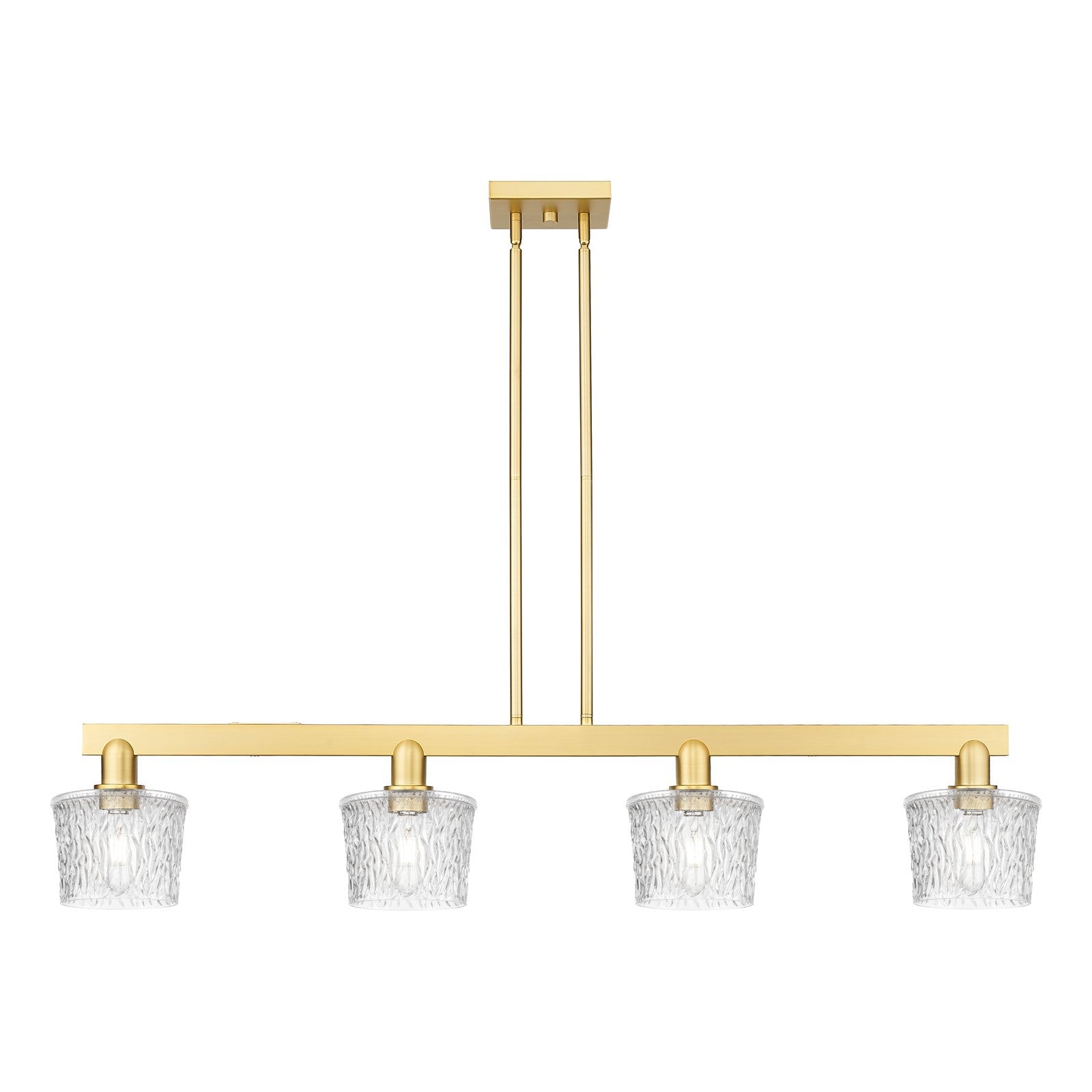Innovations Niagara 49in 4-Light Island Light | Industrial Satin Gold Steel and Clear Glass | Kitchen Island & Dining Room | Model 716-4I-SG-G402