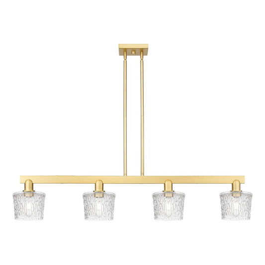Innovations Niagara 49in 4-Light Island Light | Industrial Satin Gold Steel and Clear Glass | Kitchen Island & Dining Room | Model 716-4I-SG-G402