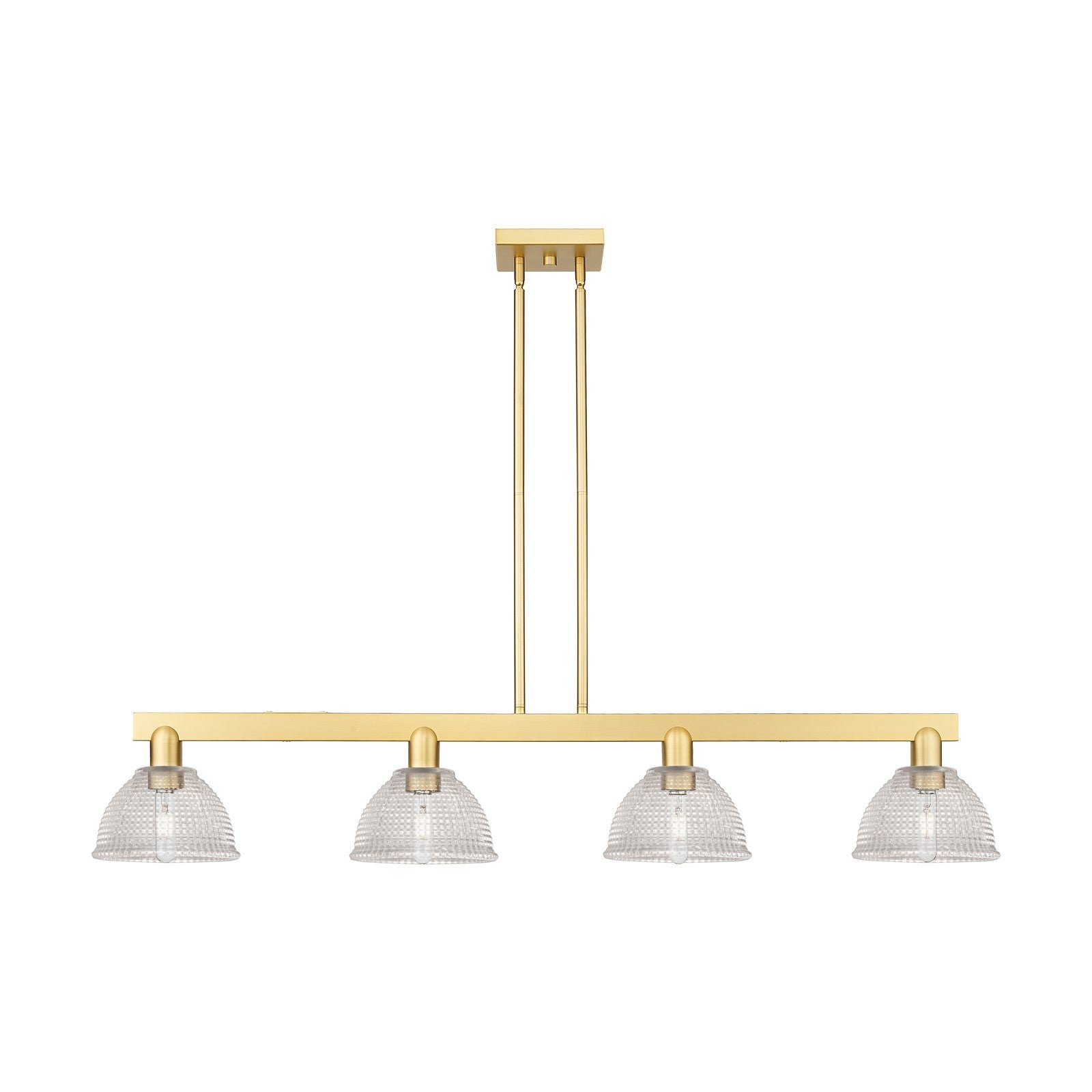 Innovations Arietta 51in 4-Light Island Light | Industrial Satin Gold Steel and Clear Glass | Kitchen Island & Dining Room | Model 716-4I-SG-G422