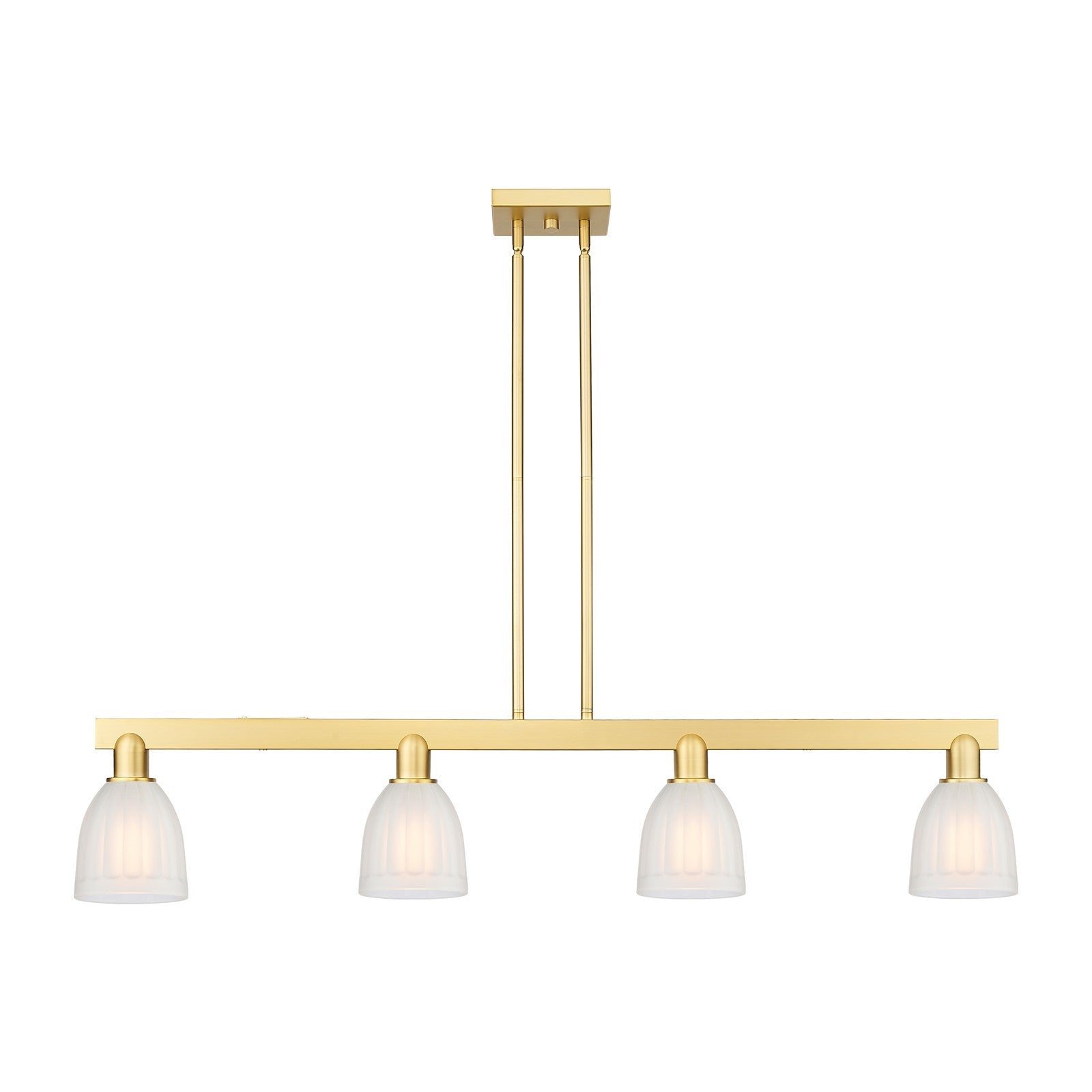 Innovations Brookfield 48.5in 4-Light Island Light | Industrial Satin Gold Steel and White Frosted Glass | Kitchen Island & Dining | Model 716-4I-SG-G441