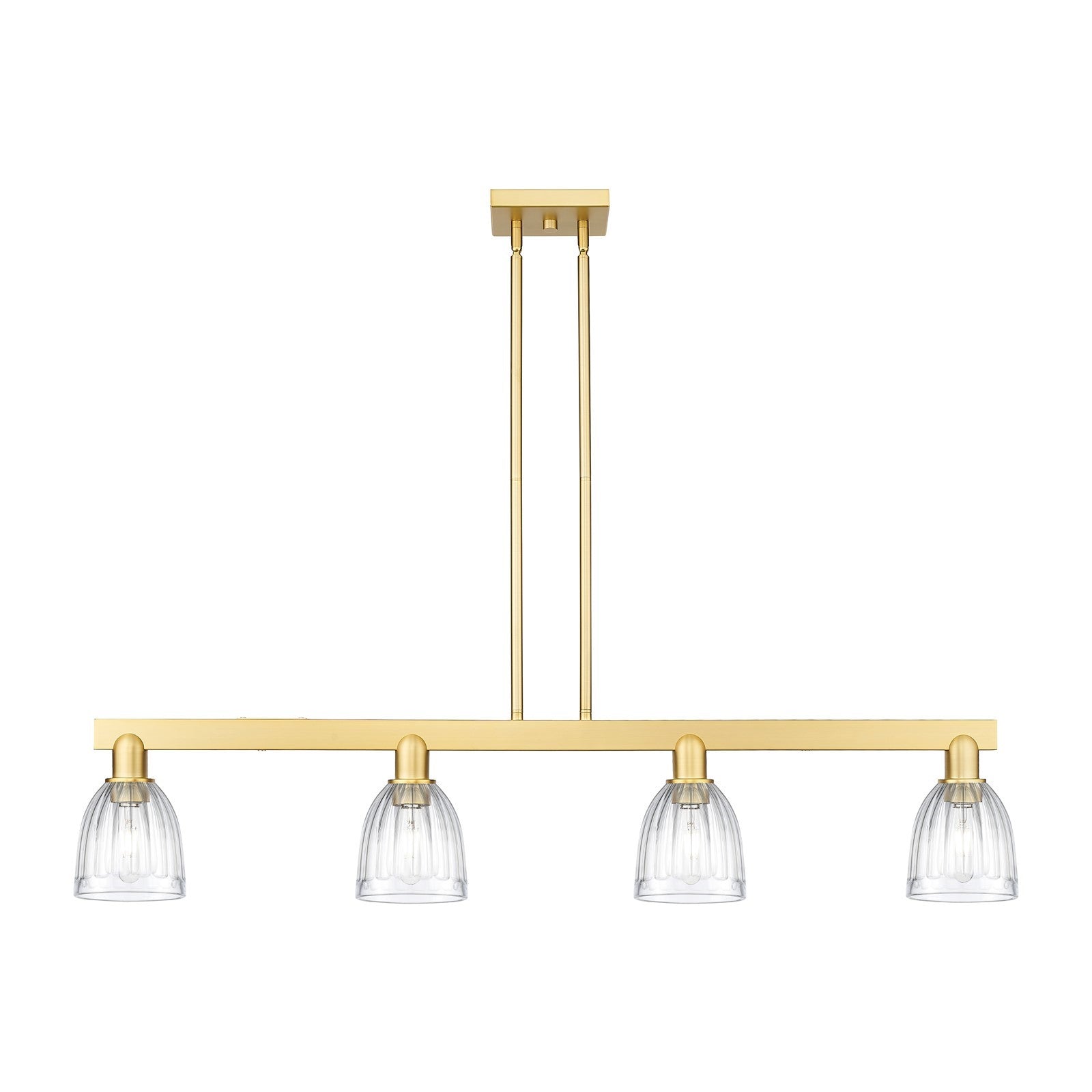 Innovations Brookfield 48.5in 4-Light Island Light | Industrial Satin Gold Steel and Cast Brass with Clear Ribbed Glass | Kitchen | Model 716-4I-SG-G442