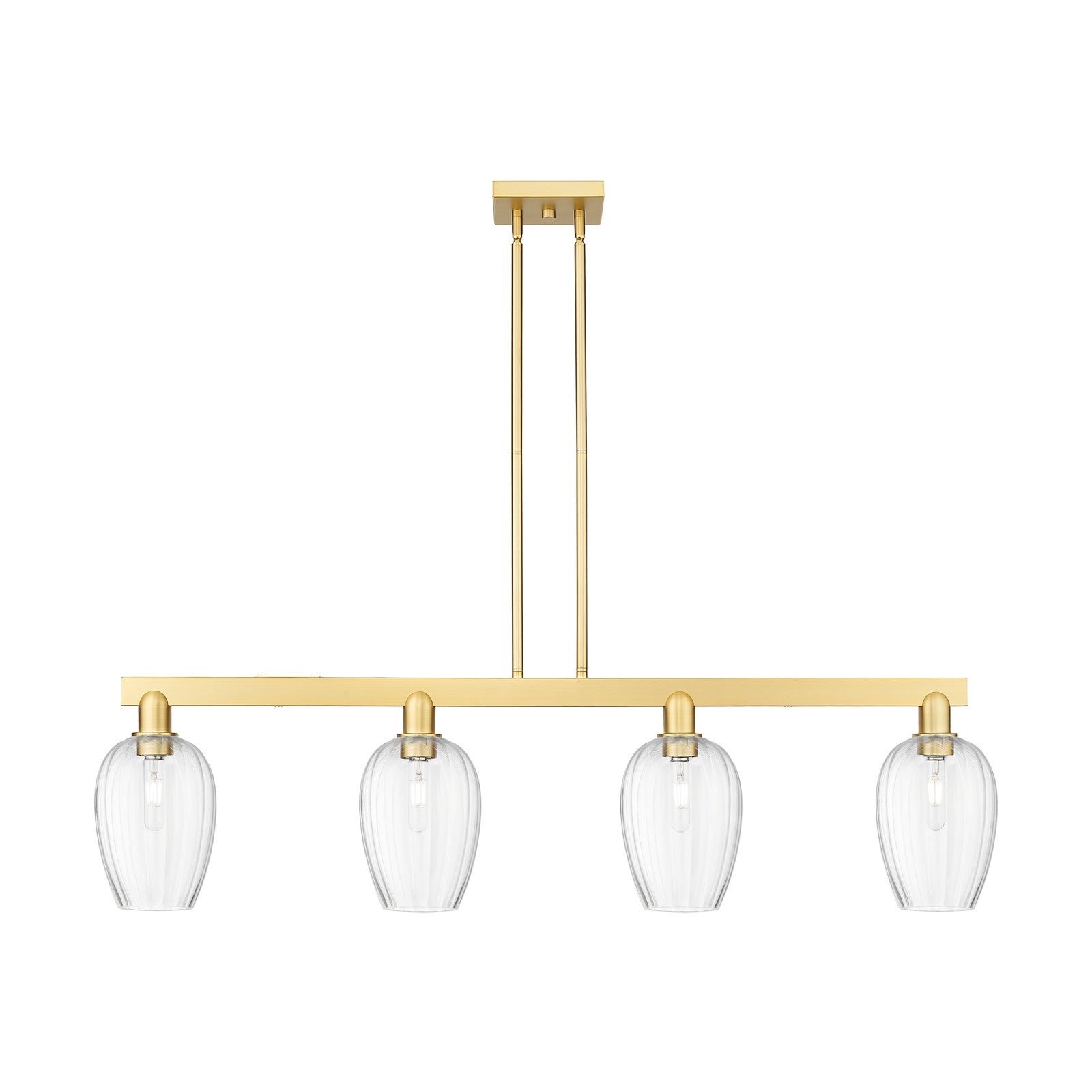 Innovations Preston Flute 49in 4-Light Island Light | Industrial Satin Gold Steel and Clear Glass | Kitchen Island & Dining | Model 716-4I-SG-G457-6CL