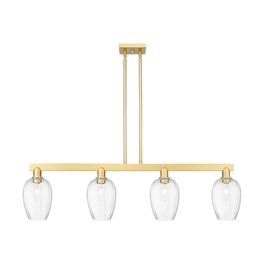 Innovations Preston Flute 49in 4-Light Island Light | Industrial Satin Gold Steel and Clear Glass | Kitchen Island & Dining | Model 716-4I-SG-G457-6CL