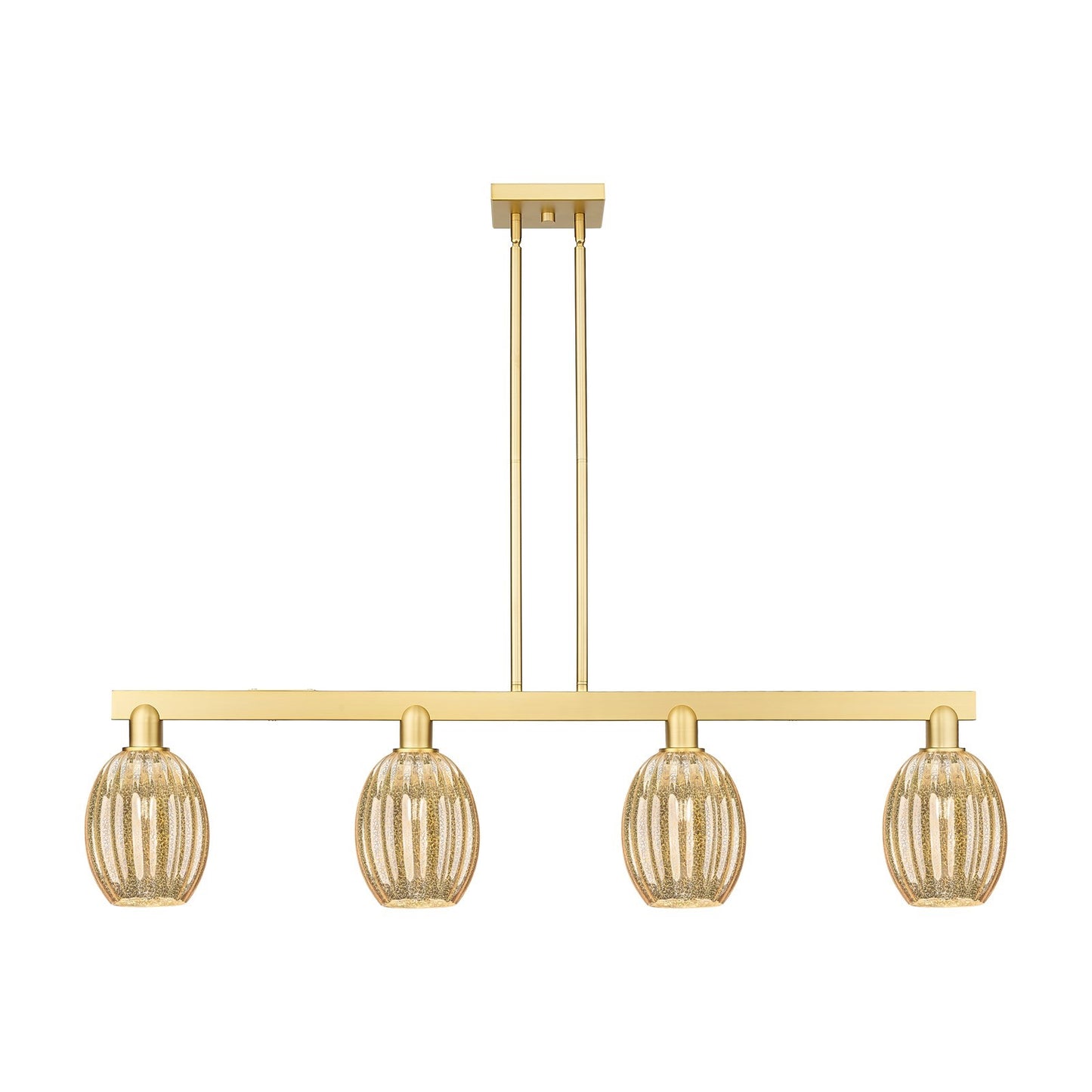 Innovations Preston Bulb 49in 4-Light Island Light | Industrial Satin Gold Steel and Mercury Glass | Kitchen Island & Dining | Model 716-4I-SG-G459-6ME