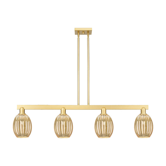 Innovations Preston Bulb 49in 4-Light Island Light | Industrial Satin Gold Steel and Mercury Glass | Kitchen Island & Dining | Model 716-4I-SG-G459-6ME