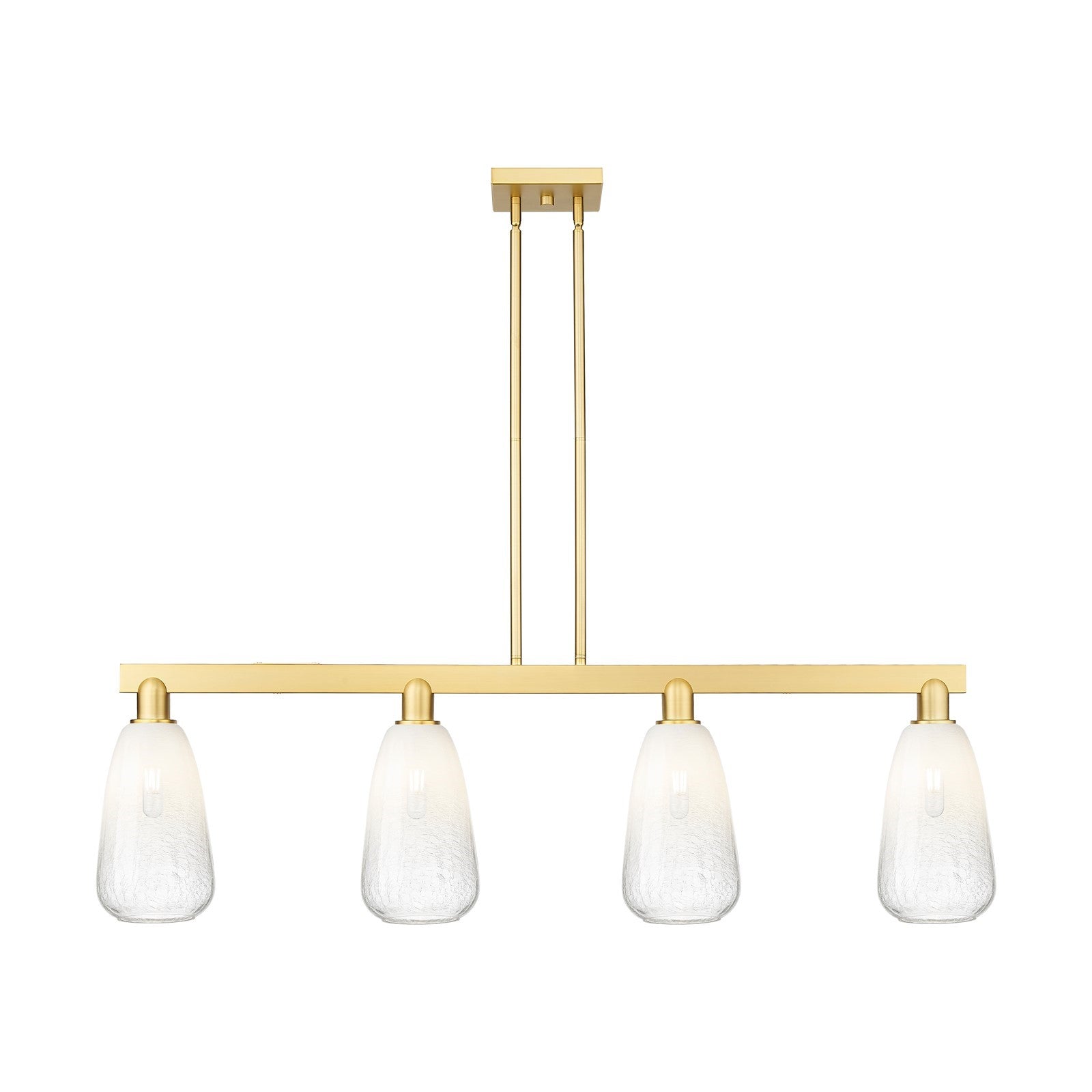 Innovations Brookhaven Almond 49in 4-Light Island Light | Industrial Satin Gold Steel and Opal Glass | Kitchen Island & Dining | Model 716-4I-SG-G480-6OP