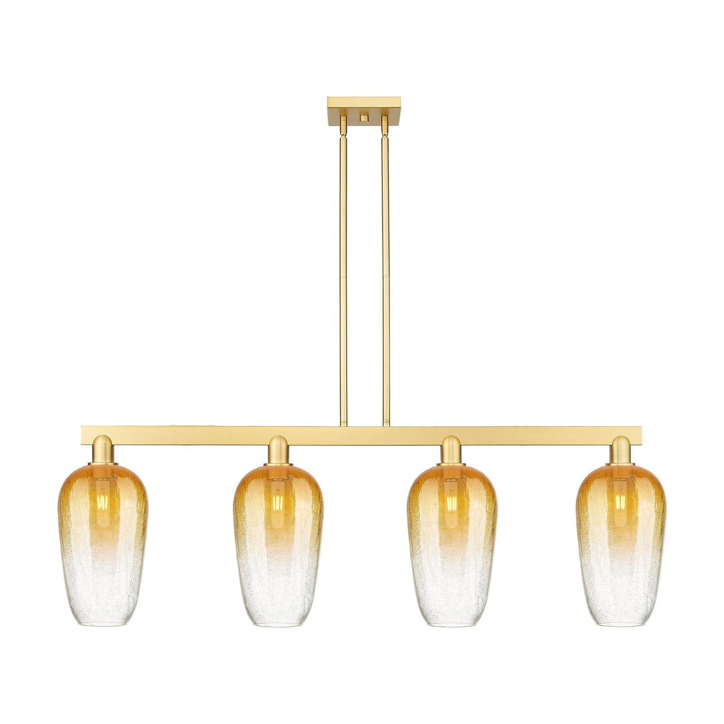 Innovations Brookhaven Flute 50in 4-Light Island Light | Industrial Satin Gold Steel and Cast Brass with Amber Glass | Kitchen | Model 716-4I-SG-G484-7AM