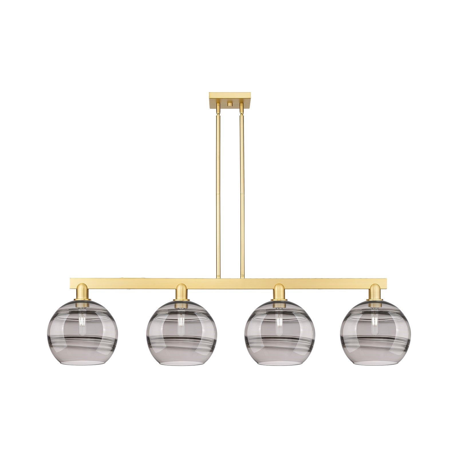 Innovations Rochester 53in 4-Light Island Light | Industrial Satin Gold Steel and Cast Brass with Light Smoke Glass | Kitchen | Model 716-4I-SG-G556-10SM