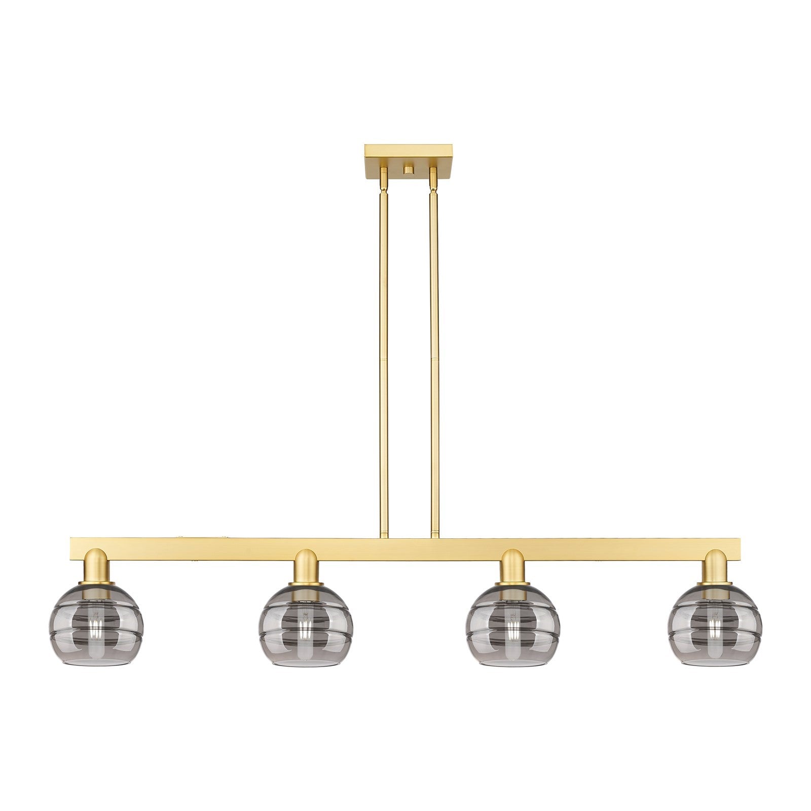 Innovations Rochester 49in 4-Light Island Light | Industrial Satin Gold Steel and Light Smoke Glass | Kitchen Island & Dining | Model 716-4I-SG-G556-6SM