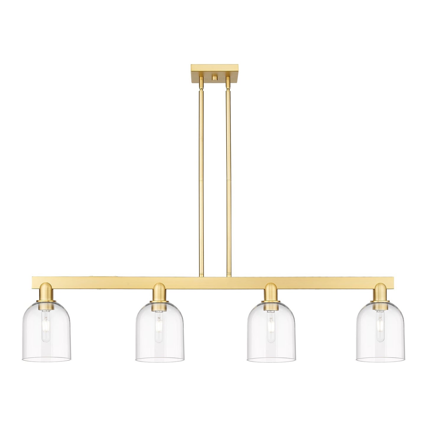 Innovations Bella 48in 4-Light Island Light | Industrial Satin Gold Steel and Clear Glass | Kitchen Island & Dining Room | Model 716-4I-SG-G558-6CL