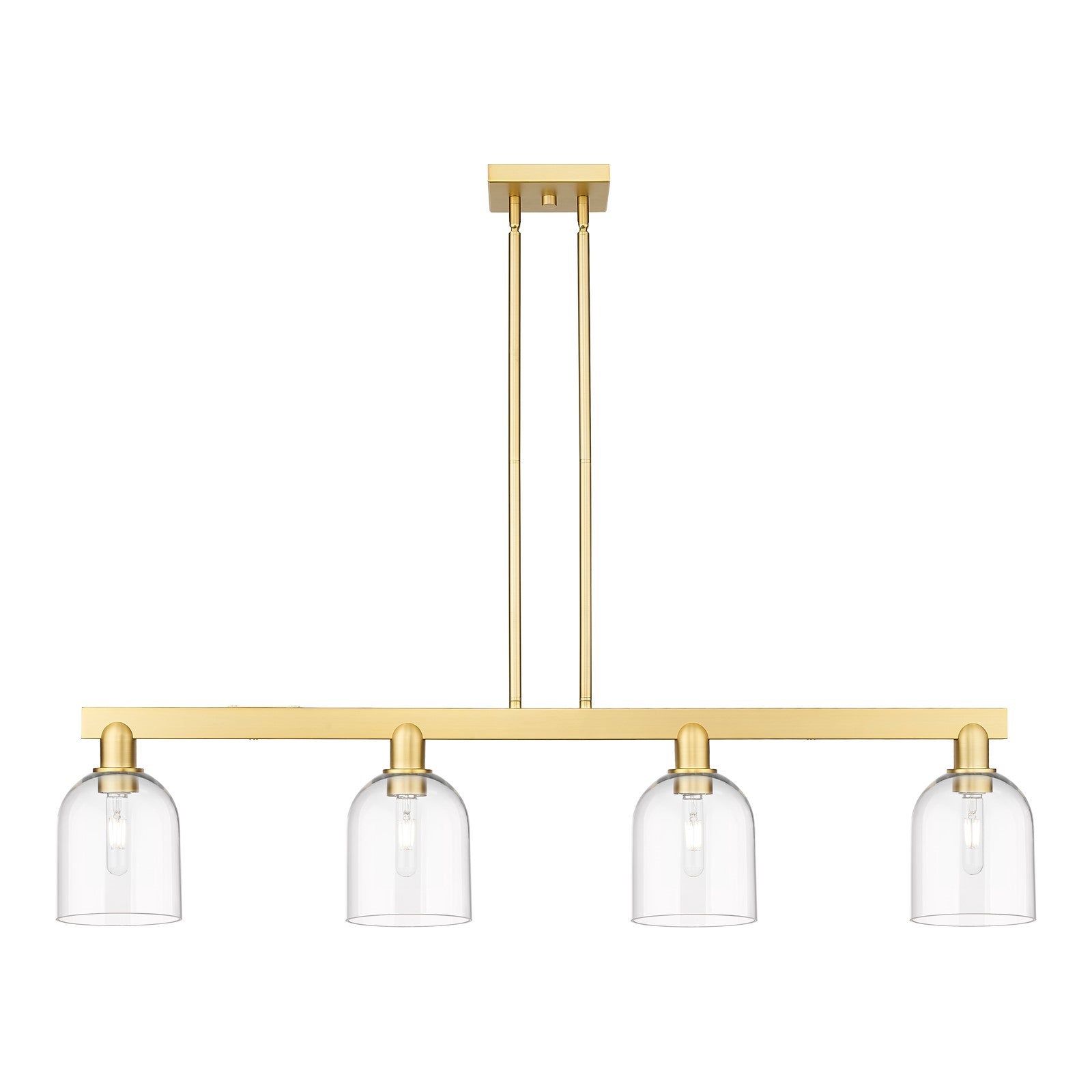 Innovations Bella 48in 4-Light Island Light | Industrial Satin Gold Steel and Clear Glass | Kitchen Island & Dining Room | Model 716-4I-SG-G558-6CL