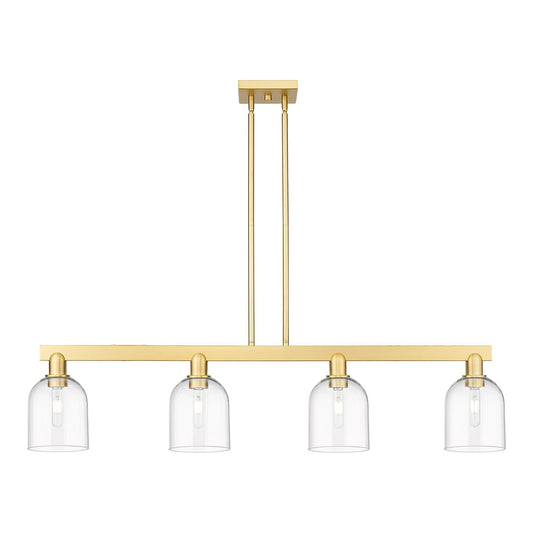 Innovations Bella 48in 4-Light Island Light | Industrial Satin Gold Steel and Clear Glass | Kitchen Island & Dining Room | Model 716-4I-SG-G558-6CL