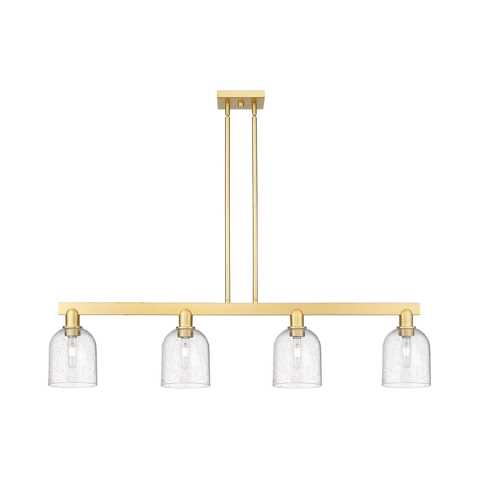 Innovations Bella 48in 4-Light Island Light | Industrial Satin Gold Steel and Seedy Glass | Kitchen Island & Dining Room | Model 716-4I-SG-G558-6SDY