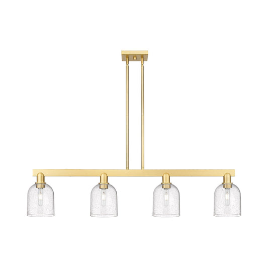 Innovations Bella 48in 4-Light Island Light | Industrial Satin Gold Steel and Seedy Glass | Kitchen Island & Dining Room | Model 716-4I-SG-G558-6SDY