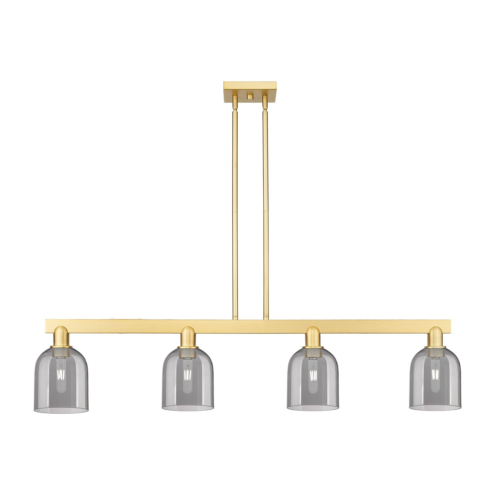 Innovations Bella 48in 4-Light Island Light | Industrial Satin Gold Steel and Light Smoke Glass | Kitchen Island & Dining Room | Model 716-4I-SG-G558-6SM
