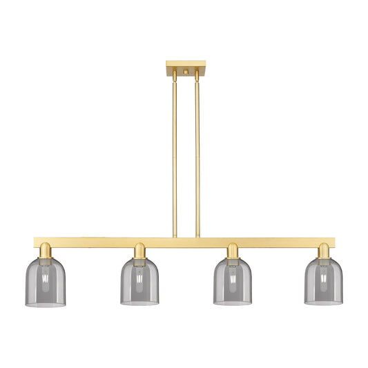 Innovations Bella 48in 4-Light Island Light | Industrial Satin Gold Steel and Light Smoke Glass | Kitchen Island & Dining Room | Model 716-4I-SG-G558-6SM