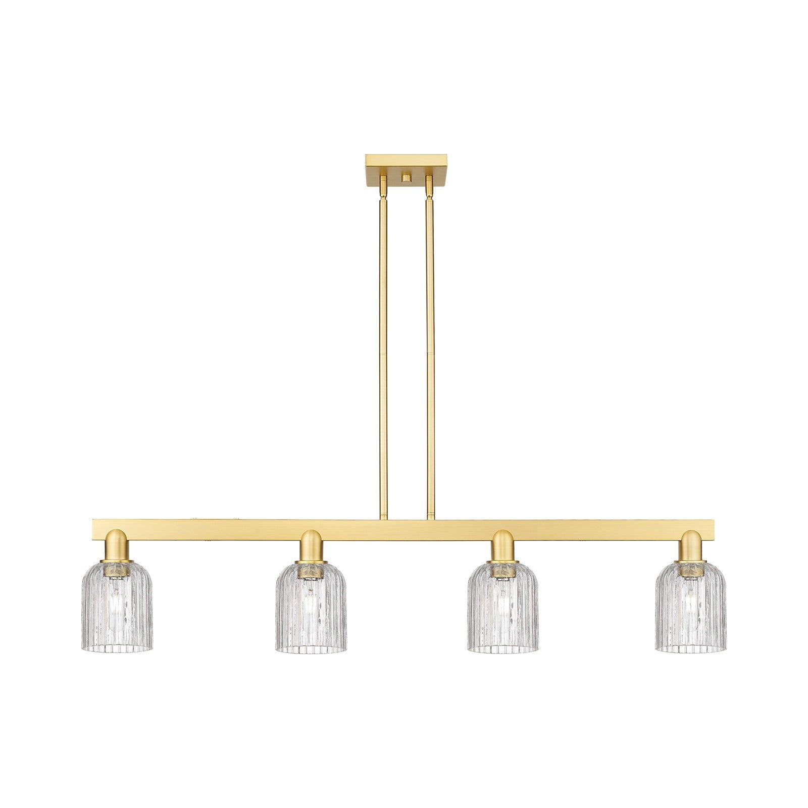 Innovations Bridal Veil 48in 4-Light Island Light | Industrial Satin Gold Steel and Clear Ribbed Glass | Kitchen Island & | Model 716-4I-SG-G559-5CL