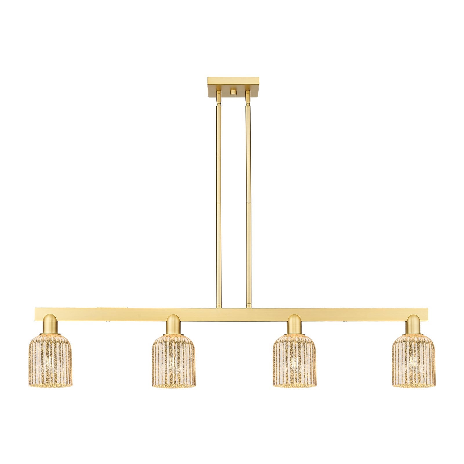 Innovations Bridal Veil 48in 4-Light Island Light | Industrial Satin Gold Steel and Mercury Bell Glass | Kitchen Island & | Model 716-4I-SG-G559-5ME