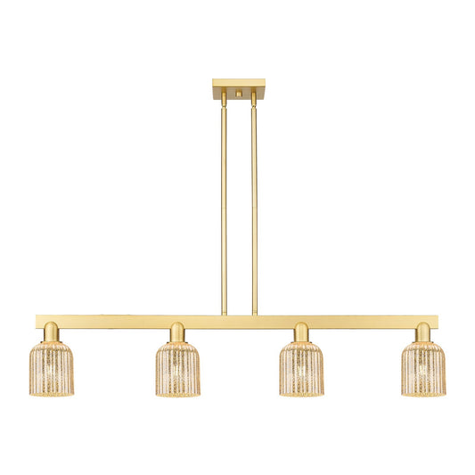 Innovations Bridal Veil 48in 4-Light Island Light | Industrial Satin Gold Steel and Mercury Bell Glass | Kitchen Island & | Model 716-4I-SG-G559-5ME