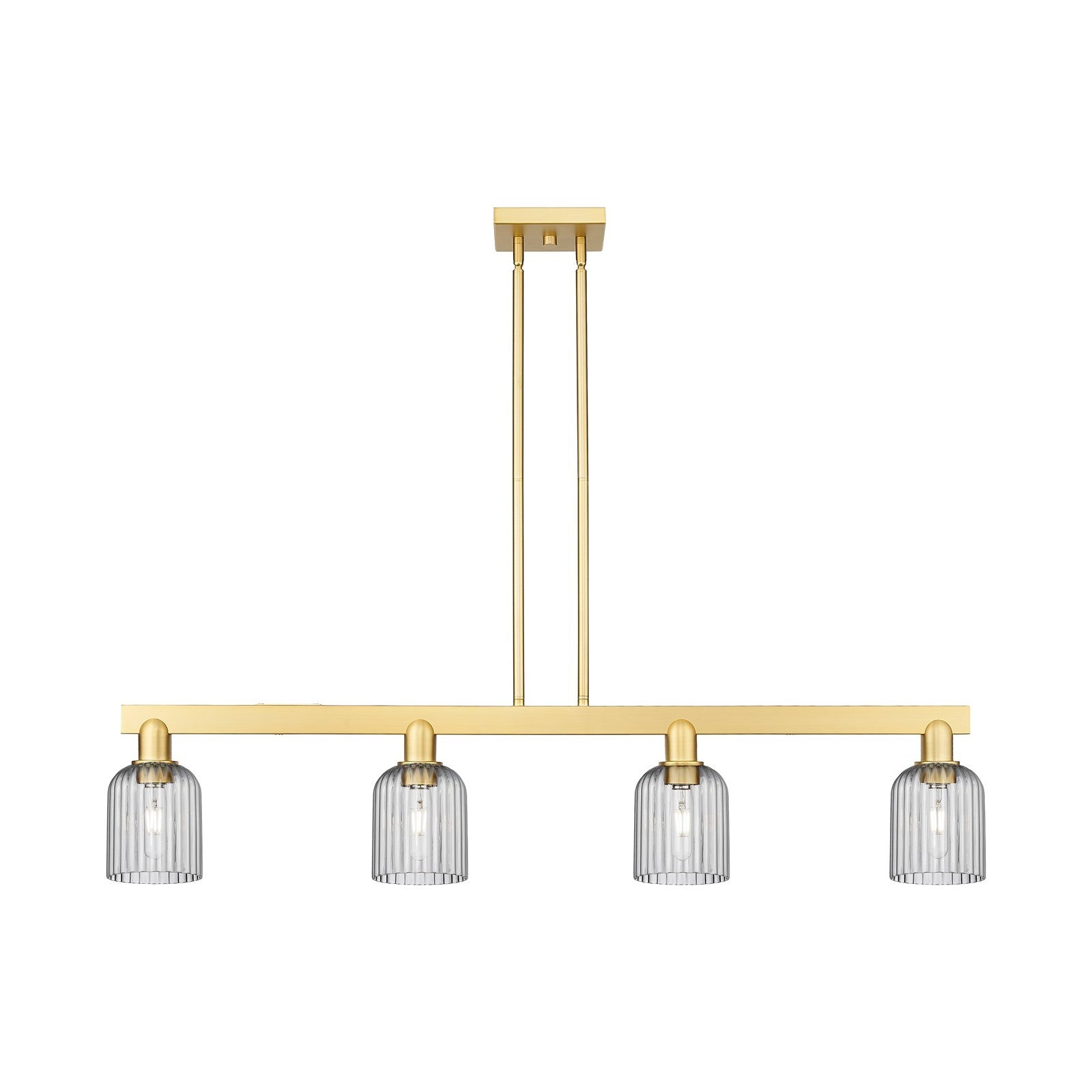 Innovations Bridal Veil 48in 4-Light Island Light | Industrial Satin Gold Steel and Light Smoke Ribbed Glass | Kitchen Island & | Model 716-4I-SG-G559-5SM