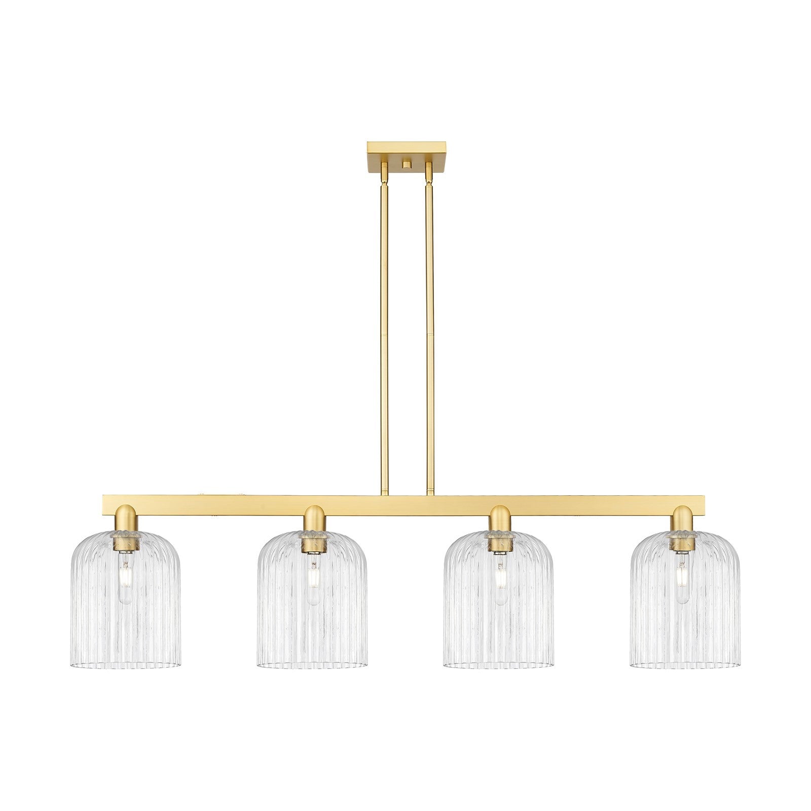 Innovations Bridal Veil 51in 4-Light Island Light | Industrial Satin Gold Steel and Clear Ribbed Glass | Kitchen Island & | Model 716-4I-SG-G559-8CL