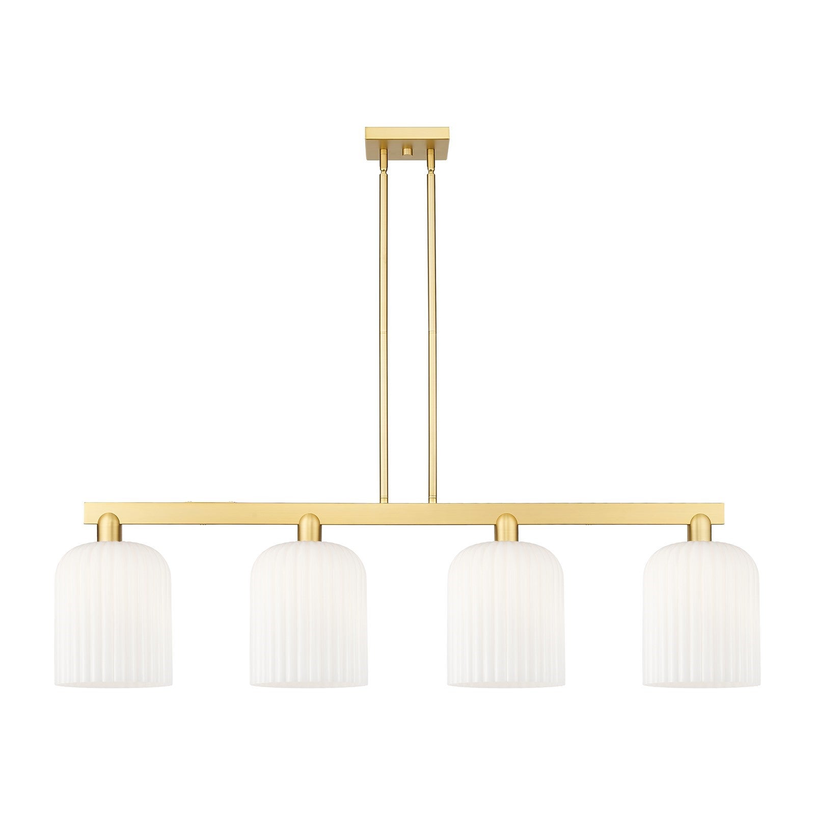 Innovations Bridal Veil 51in 4-Light Island Light | Industrial Satin Gold Steel and Gloss White Ribbed Glass | Kitchen Island | Model 716-4I-SG-G559-8GWH