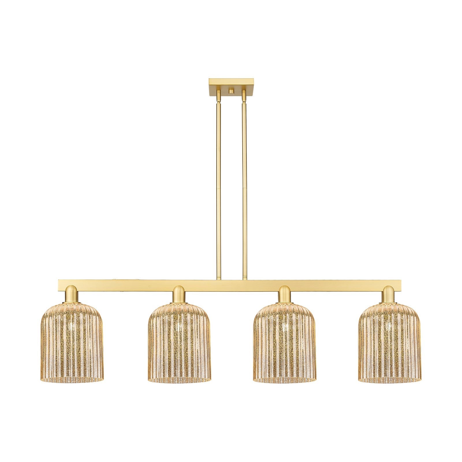 Innovations Bridal Veil 51in 4-Light Island Light | Industrial Satin Gold Steel and Mercury Ribbed Glass | Kitchen Island & | Model 716-4I-SG-G559-8ME