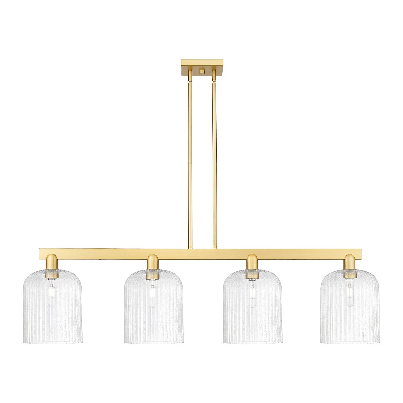 Innovations Bridal Veil 51in 4-Light Island Light | Industrial Satin Gold Steel and Cast Brass with Seedy Glass | Kitchen | Model 716-4I-SG-G559-8SDY