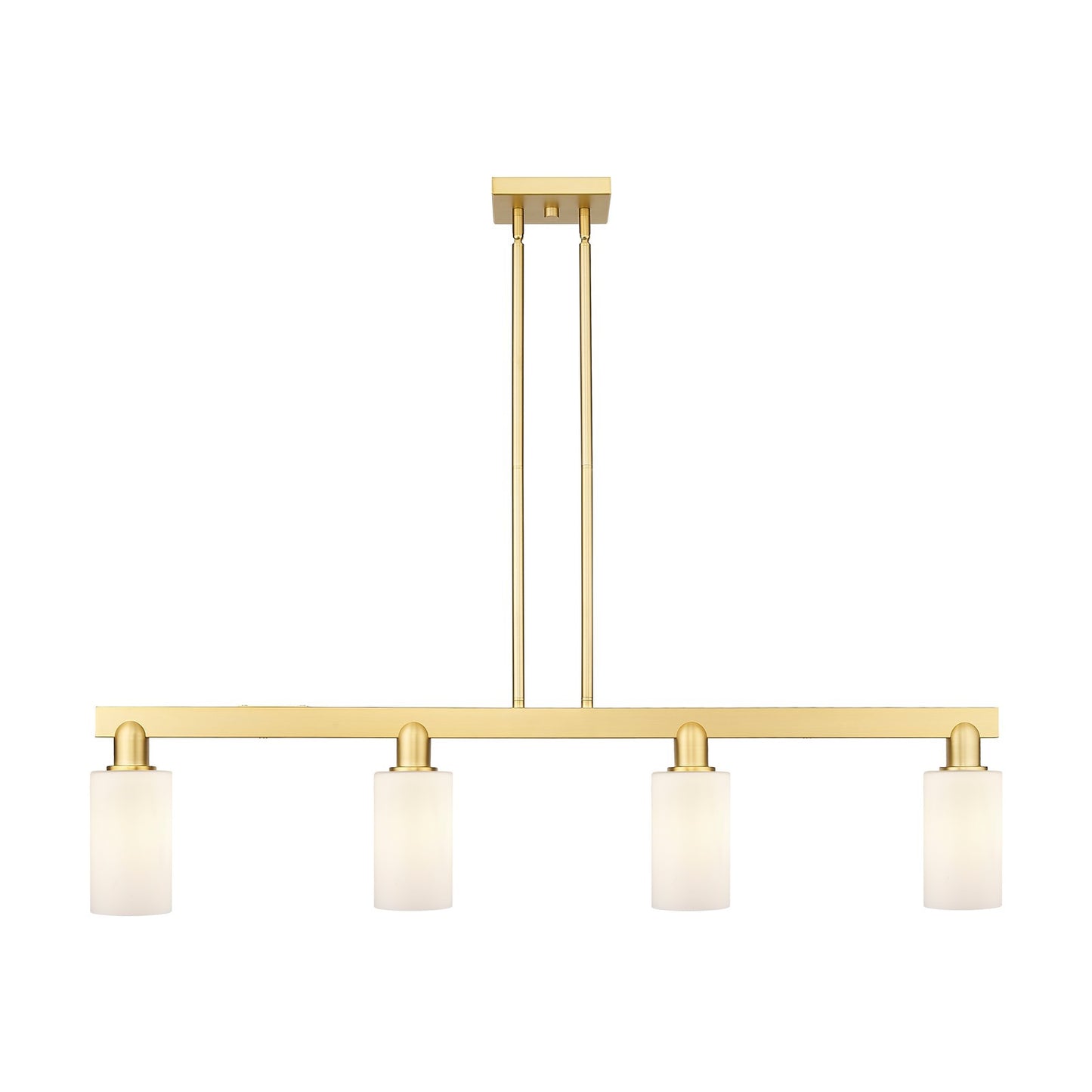 Innovations Clymer 47in 4-Light Island Light | Industrial Satin Gold Steel and Matte White Glass | Kitchen Island & Dining Room | Model 716-4I-SG-G801