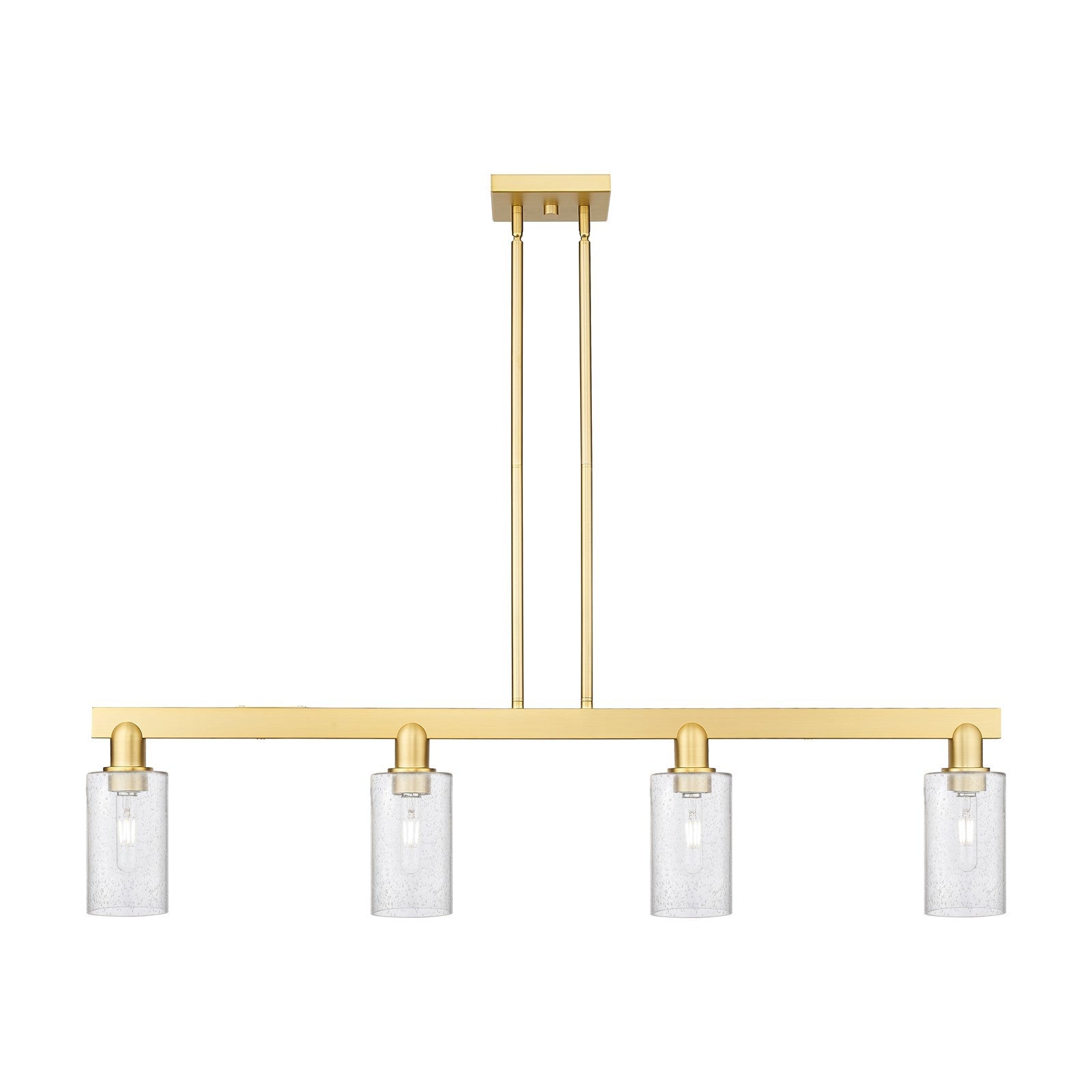 Innovations Clymer 47in 4-Light Island Light | Industrial Satin Gold Steel and Seedy Glass | Kitchen Island & Dining Room | Model 716-4I-SG-G804