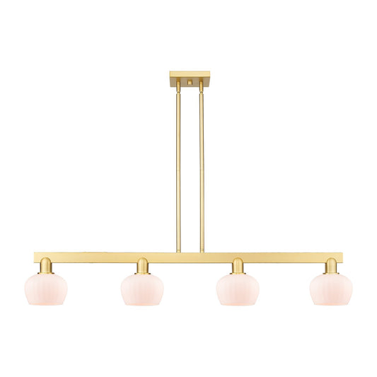Innovations Lighting Fenton 49in 4-Light Island Light | Industrial Satin Gold Steel and Matte White Glass | Kitchen Island & Dining | Model 716-4I-SG-G91