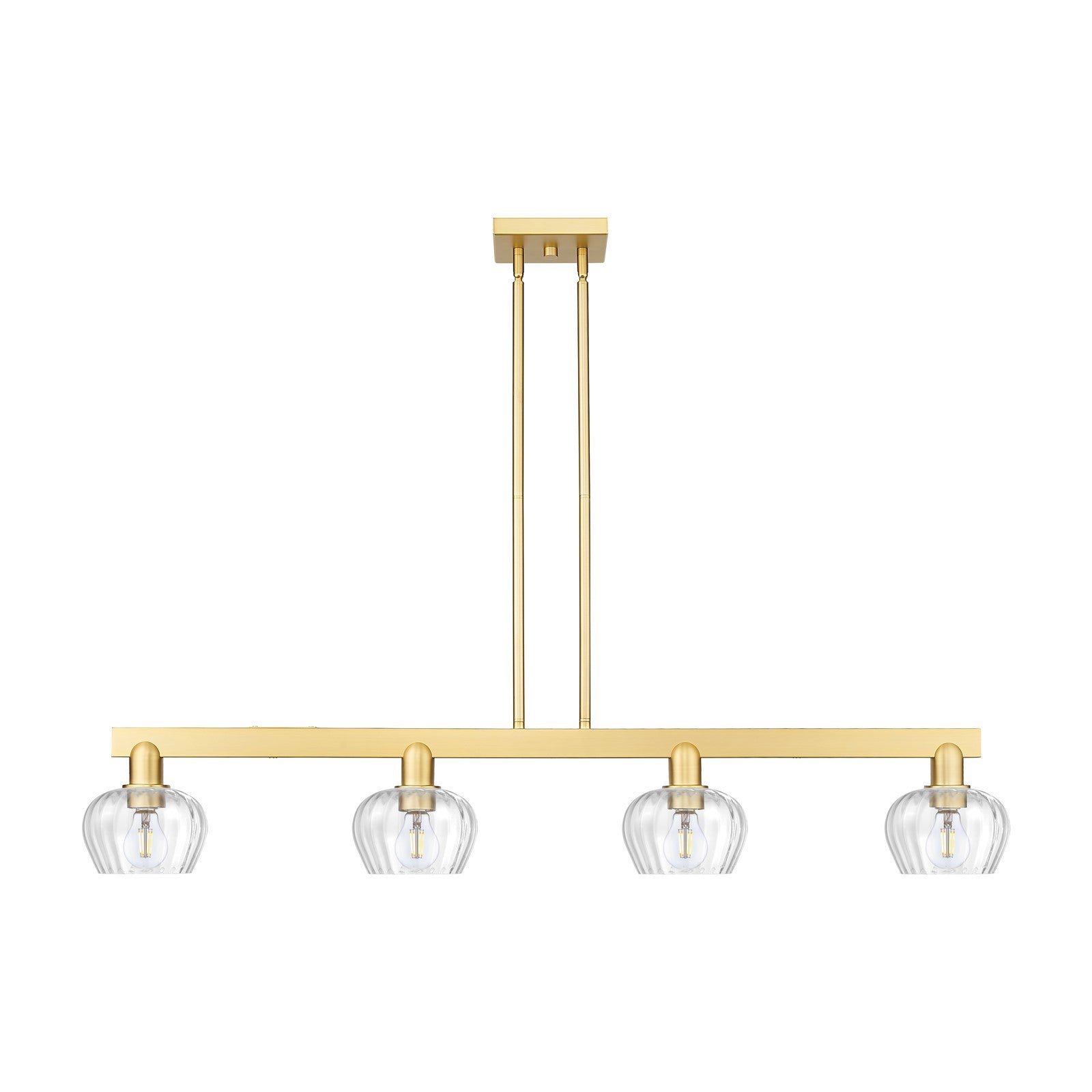 Innovations Fenton 49in 4-Light Island Light | Industrial Satin Gold Steel and Clear Ribbed Glass | Kitchen Island & Dining Room | Model 716-4I-SG-G92