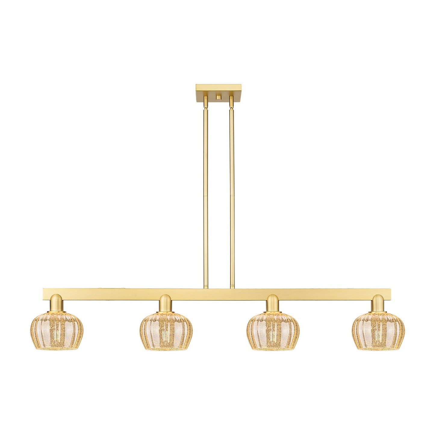 Innovations Fenton 49in 4-Light Island Light | Industrial Satin Gold Steel and Mercury Ribbed Glass | Kitchen Island & Dining Room | Model 716-4I-SG-G96